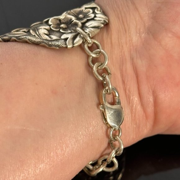 Floral Sterling Silver 925 Solid Cuff Bracelet Wide Victorian Antique Repurposed - Picture 10 of 10